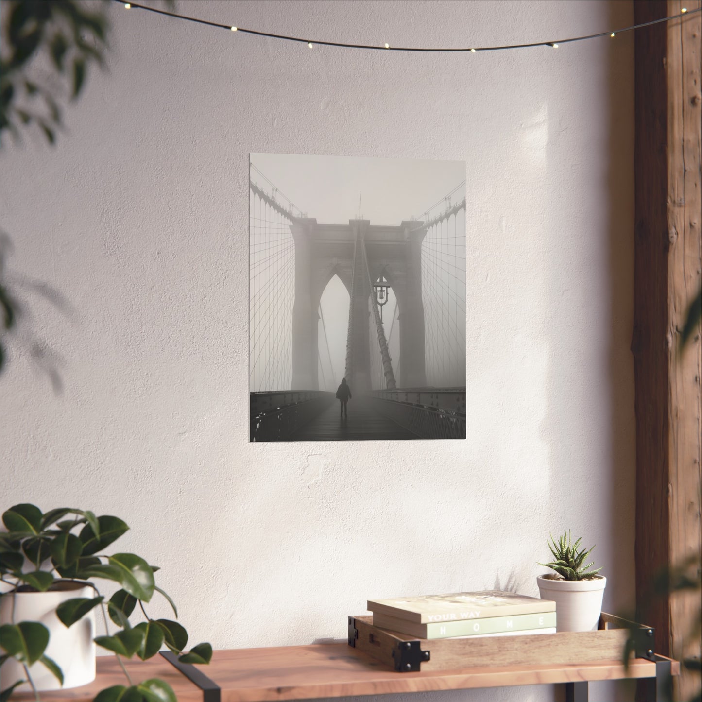 Brooklyn Bridge Fog Art Poster - Minimalist Wall Decor for Home & Office