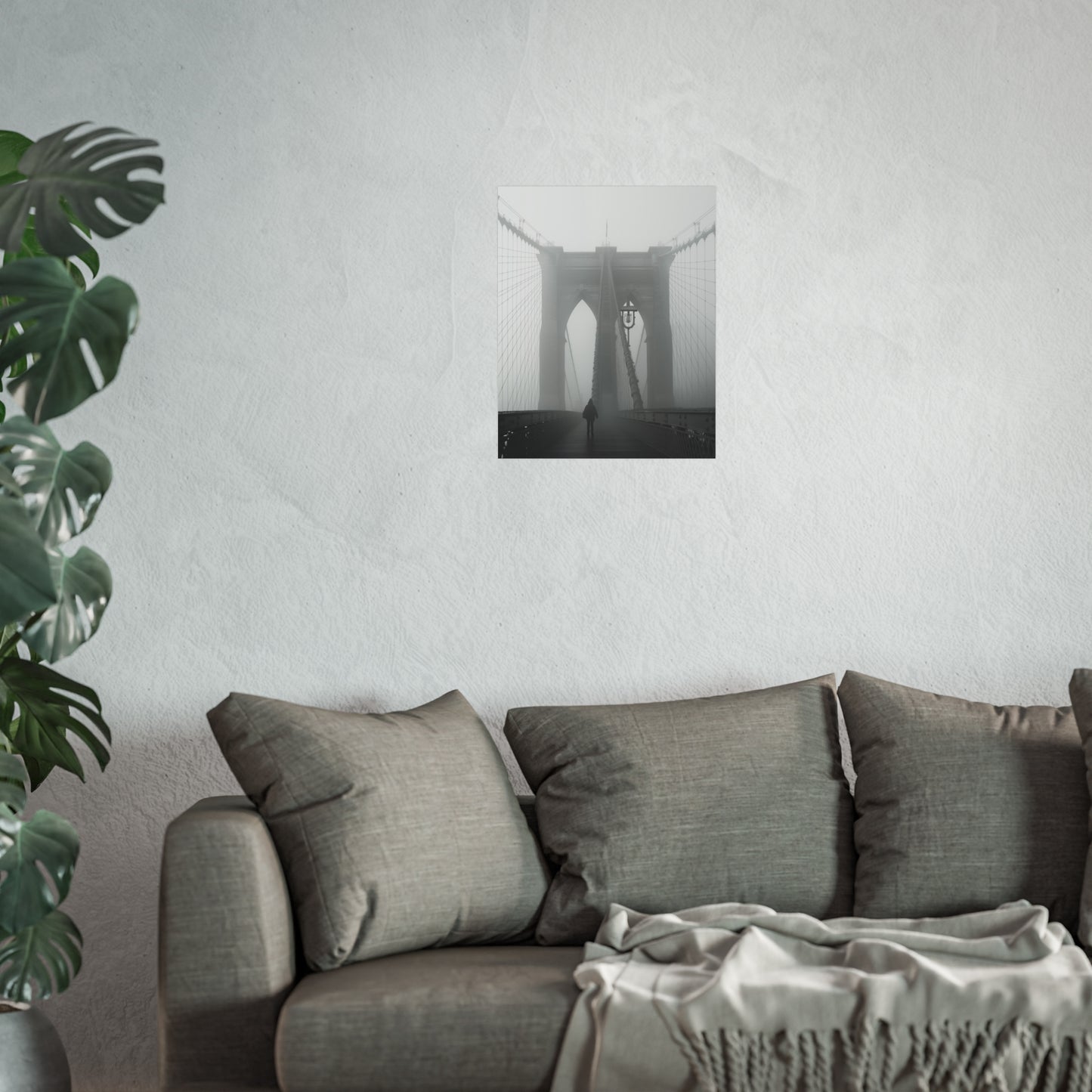 Brooklyn Bridge Fog Art Poster - Minimalist Wall Decor for Home & Office
