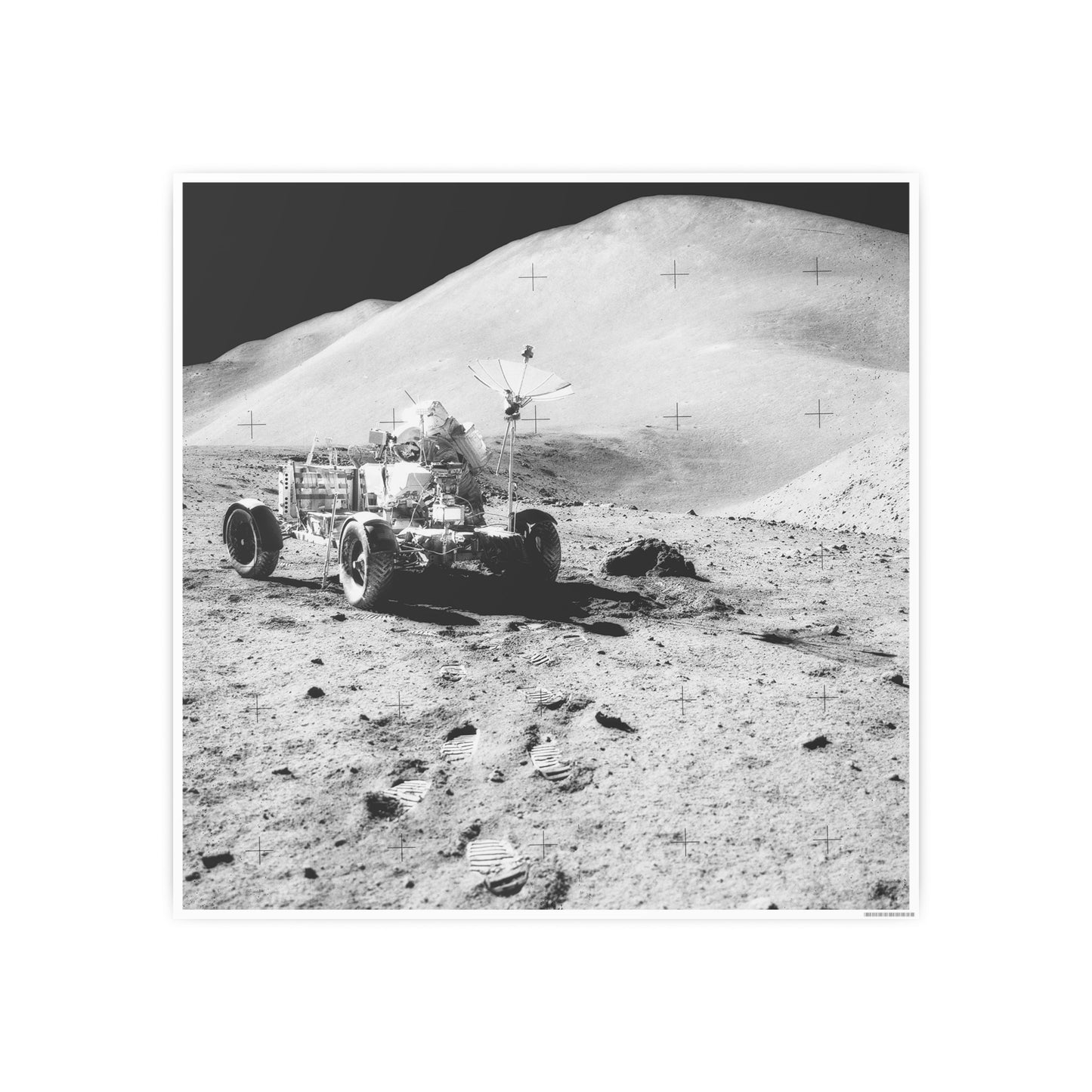 Vintage Moon Rover Art Poster - Black and White Photo Print for Space Enthusiasts