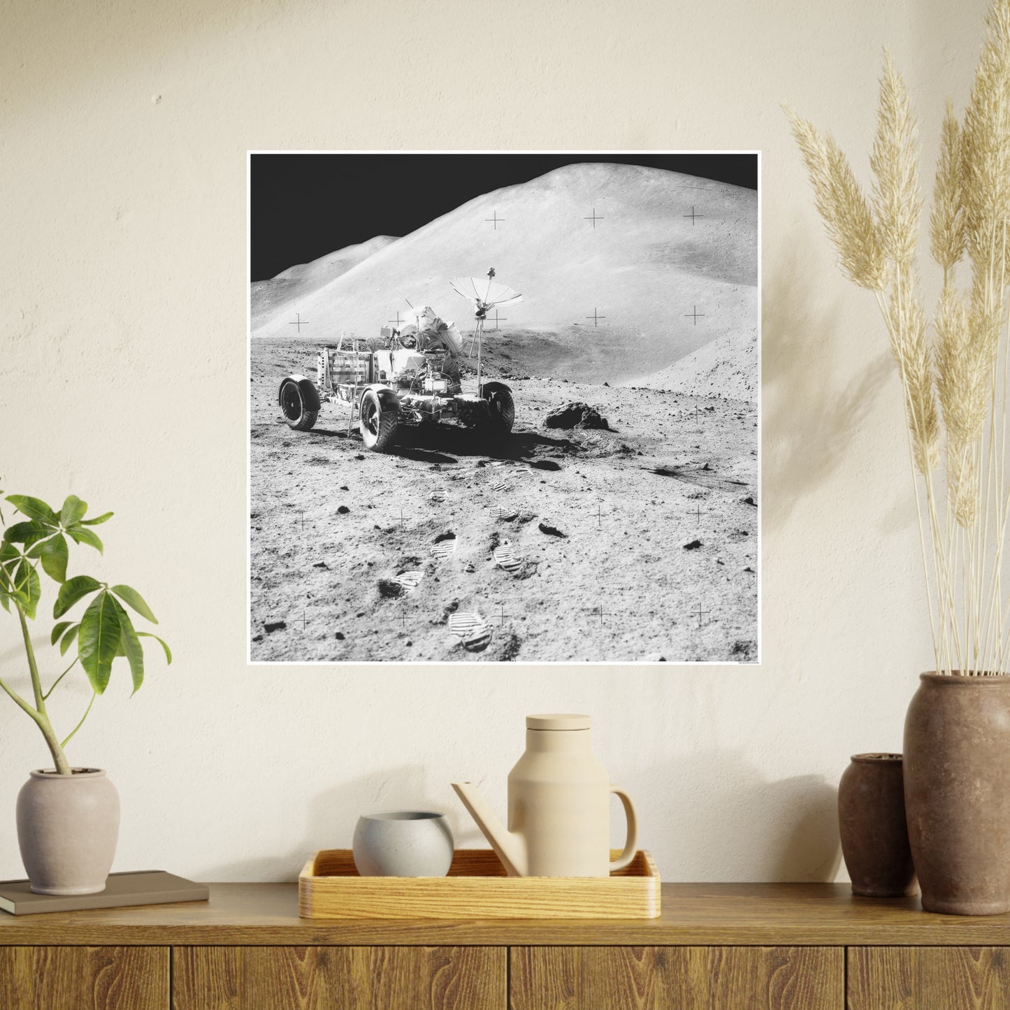 Vintage Moon Rover Art Poster - Black and White Photo Print for Space Enthusiasts