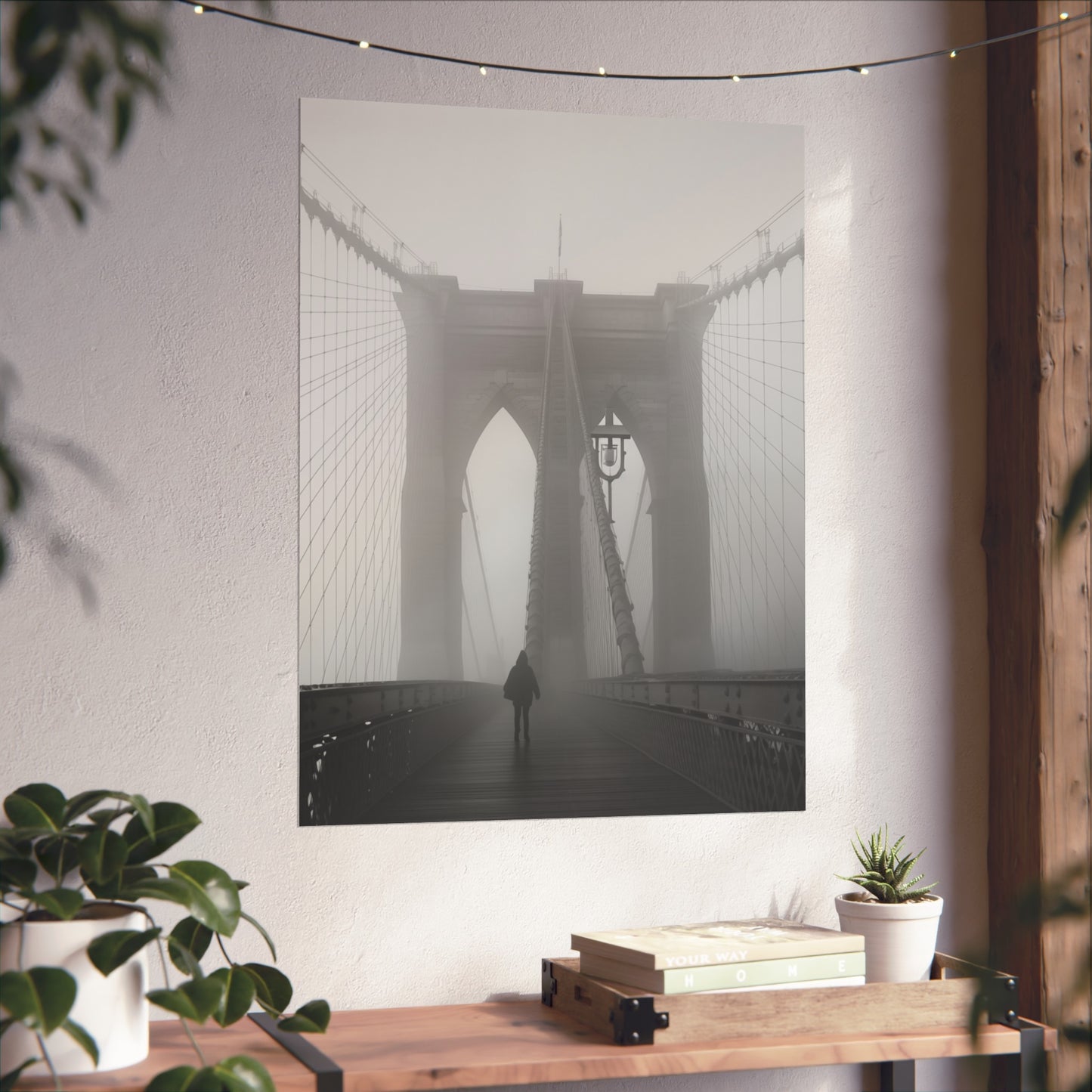 Brooklyn Bridge Fog Art Poster - Minimalist Wall Decor for Home & Office