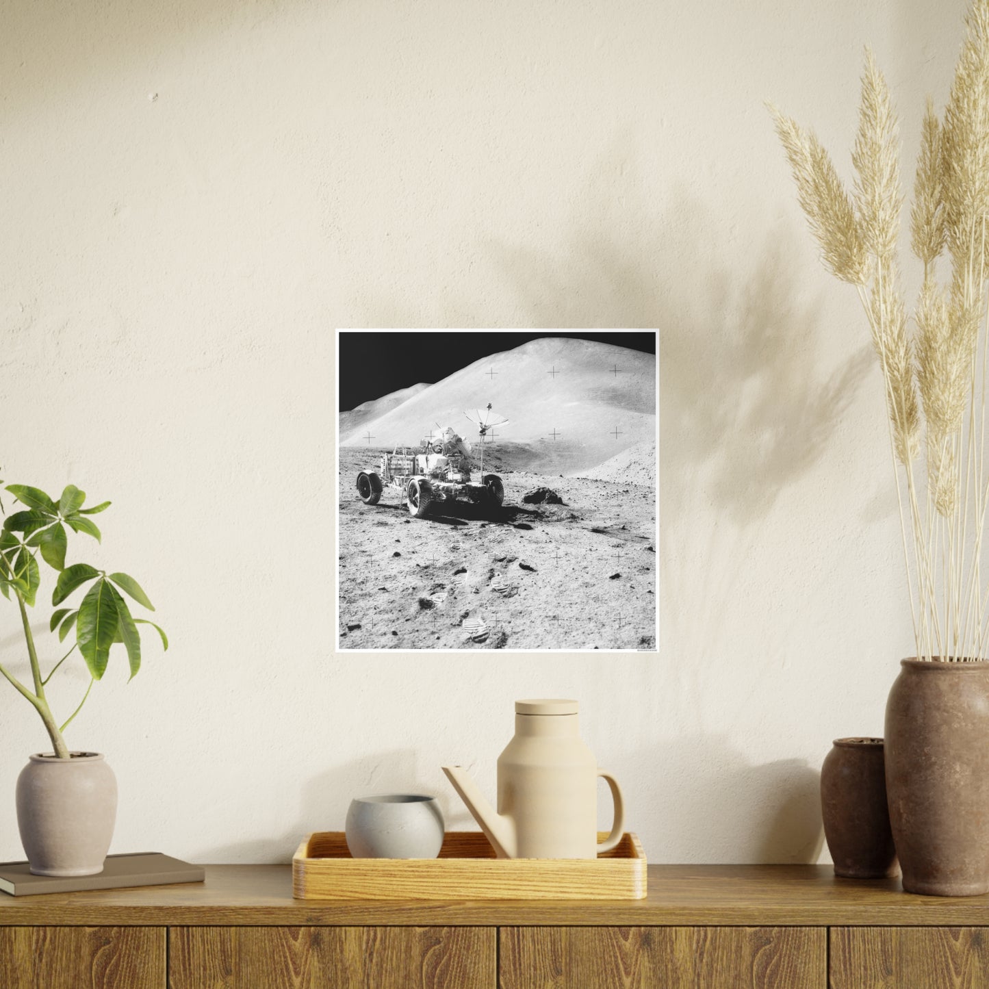 Vintage Moon Rover Art Poster - Black and White Photo Print for Space Enthusiasts