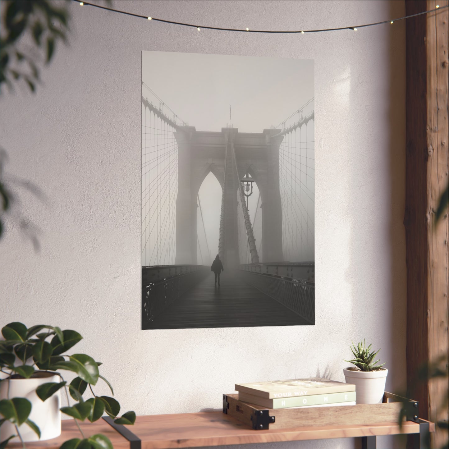 Brooklyn Bridge Fog Art Poster - Minimalist Wall Decor for Home & Office