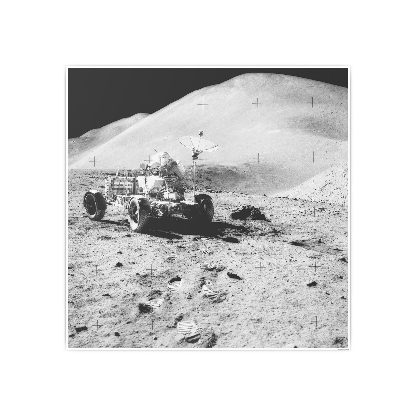 Vintage Moon Rover Art Poster - Black and White Photo Print for Space Enthusiasts