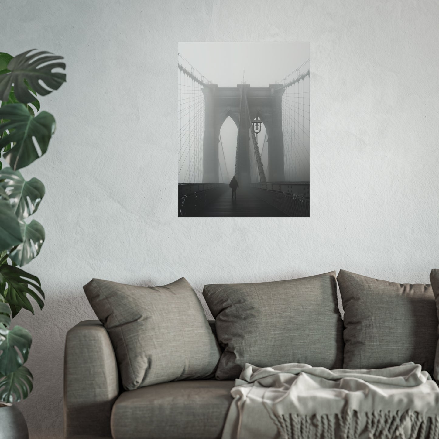 Brooklyn Bridge Fog Art Poster - Minimalist Wall Decor for Home & Office