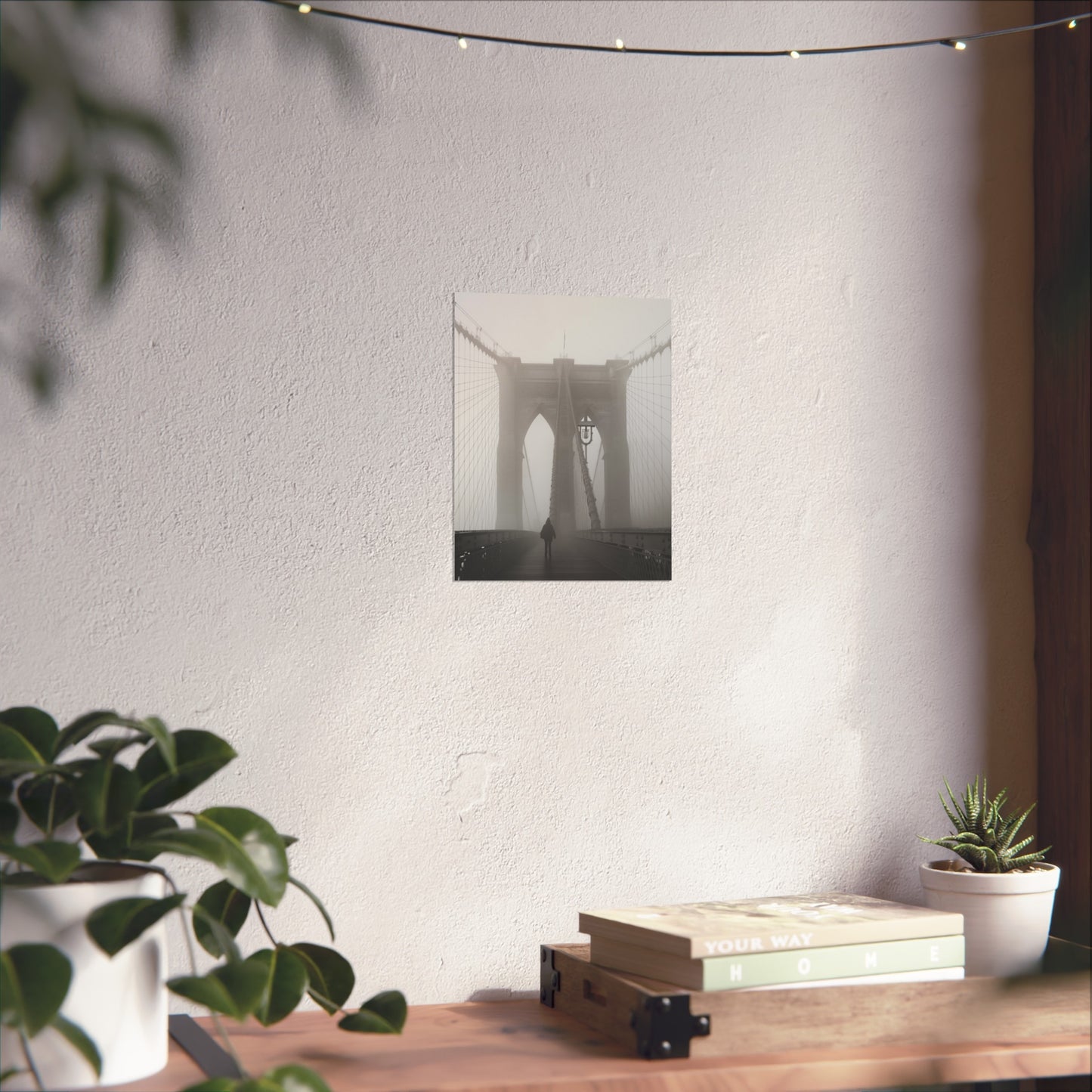 Brooklyn Bridge Fog Art Poster - Minimalist Wall Decor for Home & Office