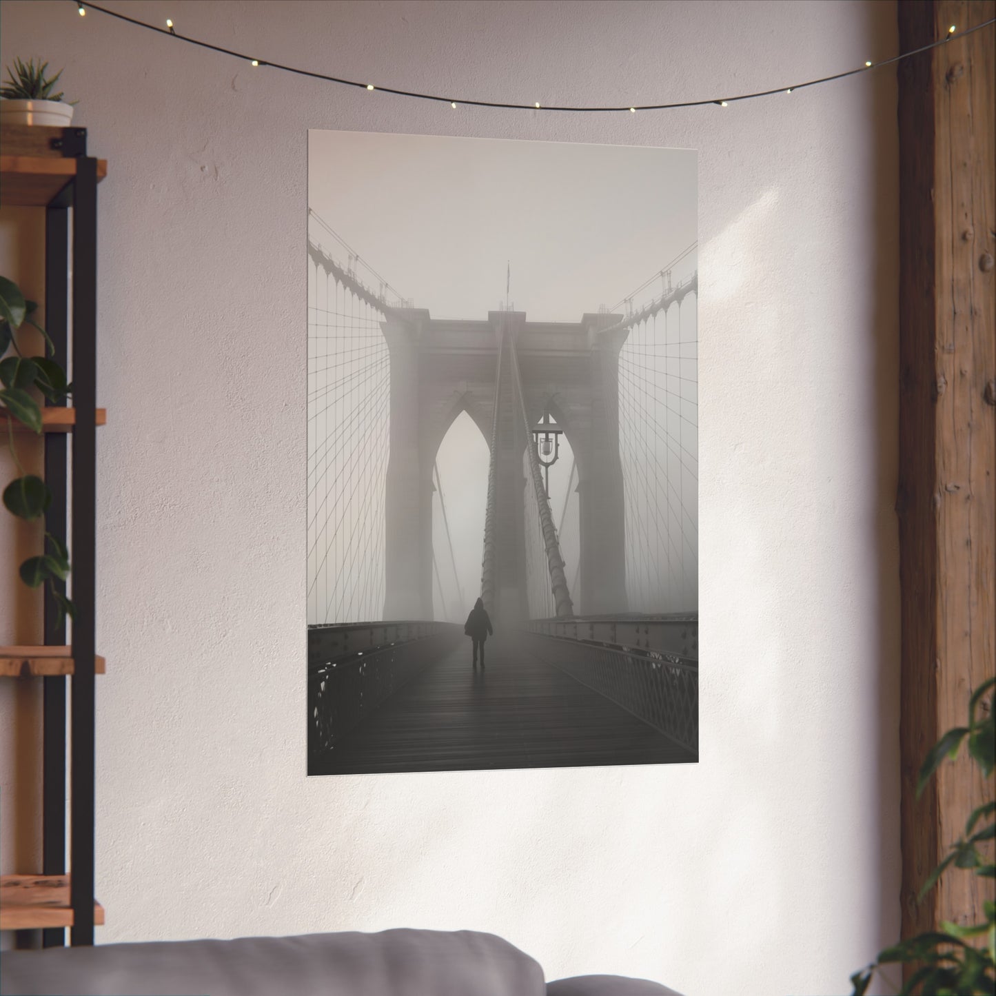 Brooklyn Bridge Fog Art Poster - Minimalist Wall Decor for Home & Office