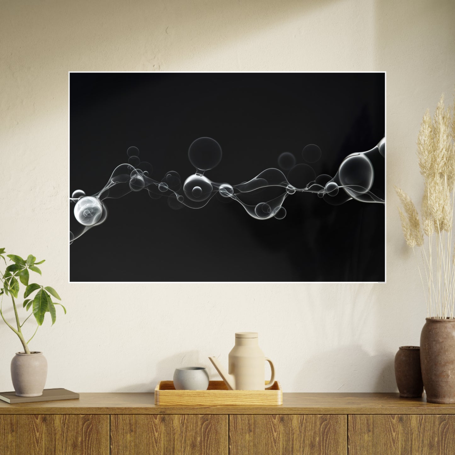 Elegant Black and White Bubble Art Poster - Modern Wall Decor for Home and Office