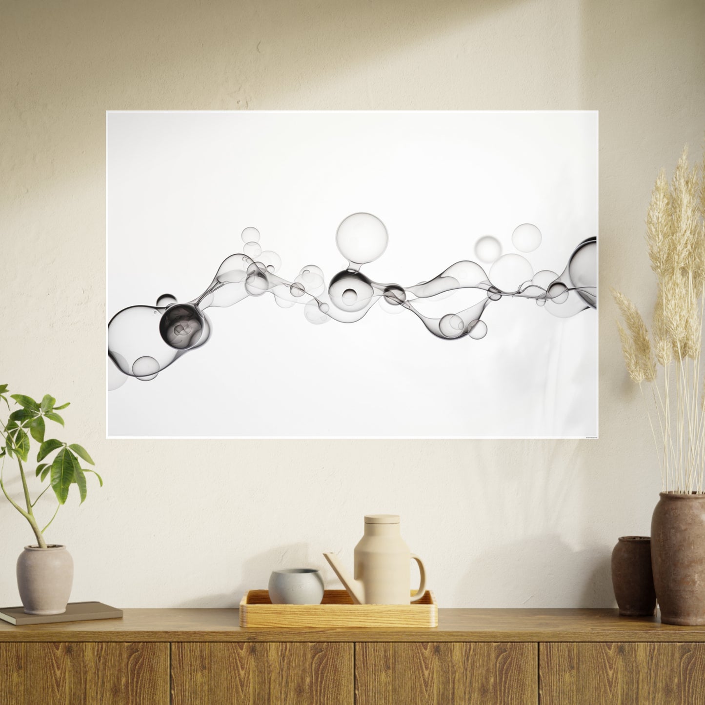 Elegant Black and White Bubble Art Poster - Modern Wall Decor for Home and Office