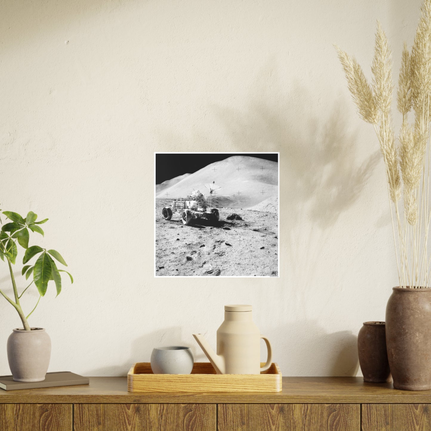 Vintage Moon Rover Art Poster - Black and White Photo Print for Space Enthusiasts