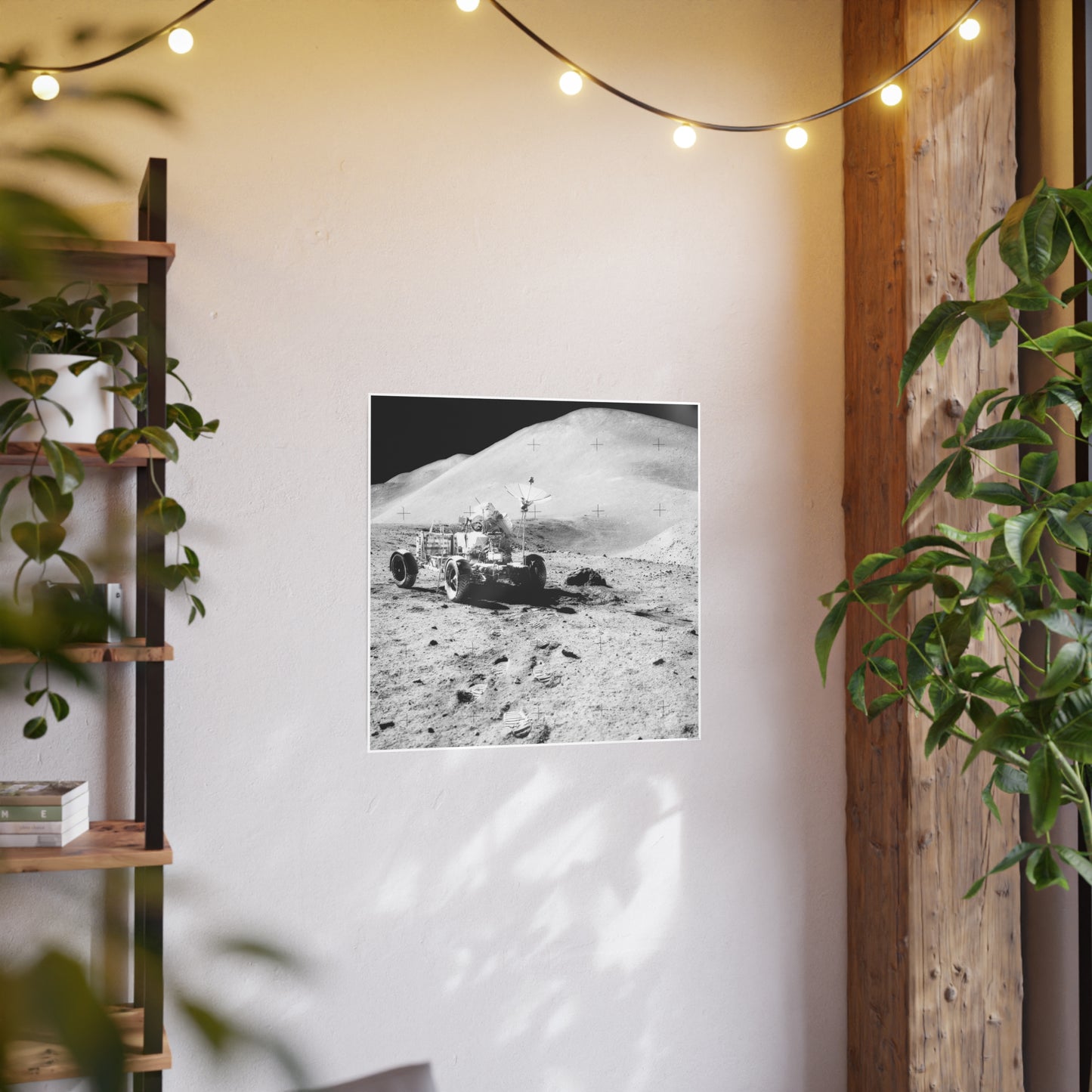 Vintage Moon Rover Art Poster - Black and White Photo Print for Space Enthusiasts