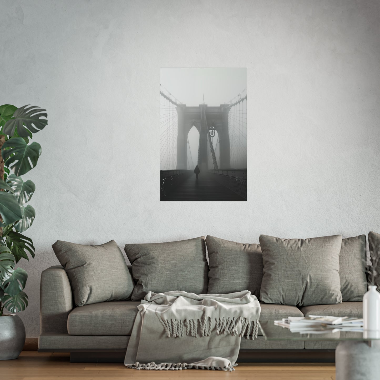 Brooklyn Bridge Fog Art Poster - Minimalist Wall Decor for Home & Office