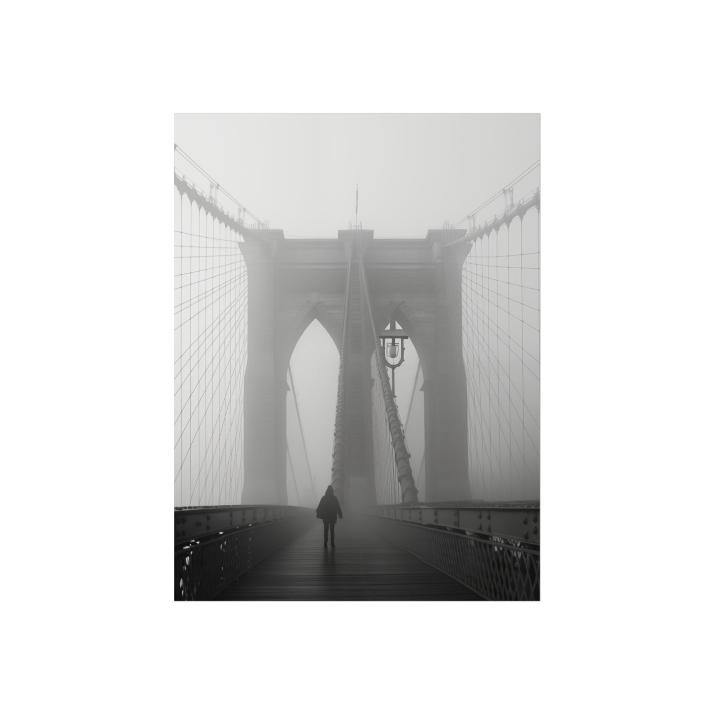 Brooklyn Bridge Fog Art Poster - Minimalist Wall Decor for Home & Office
