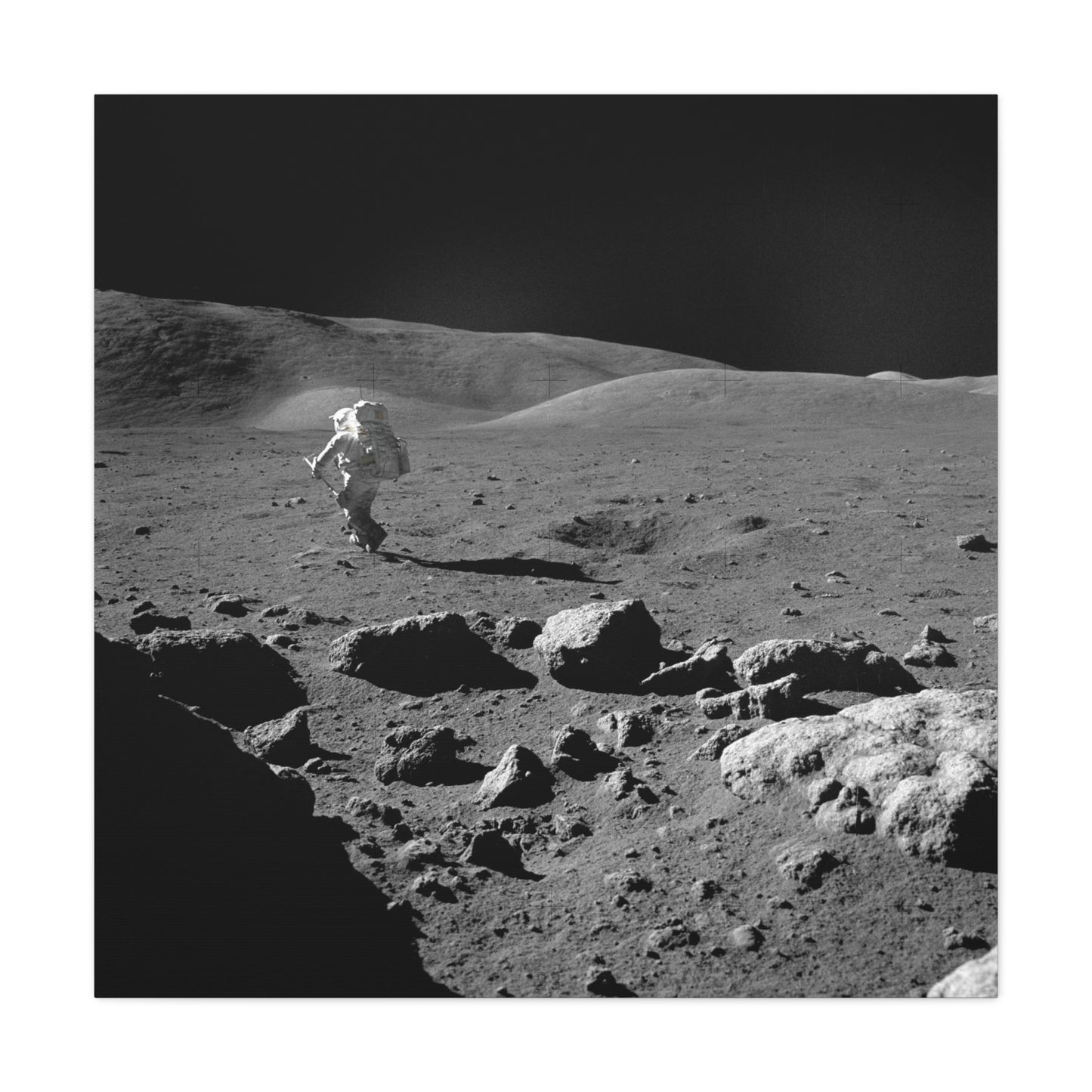 Astronaut Moon Landing Canvas Print - Black and White Wall Art