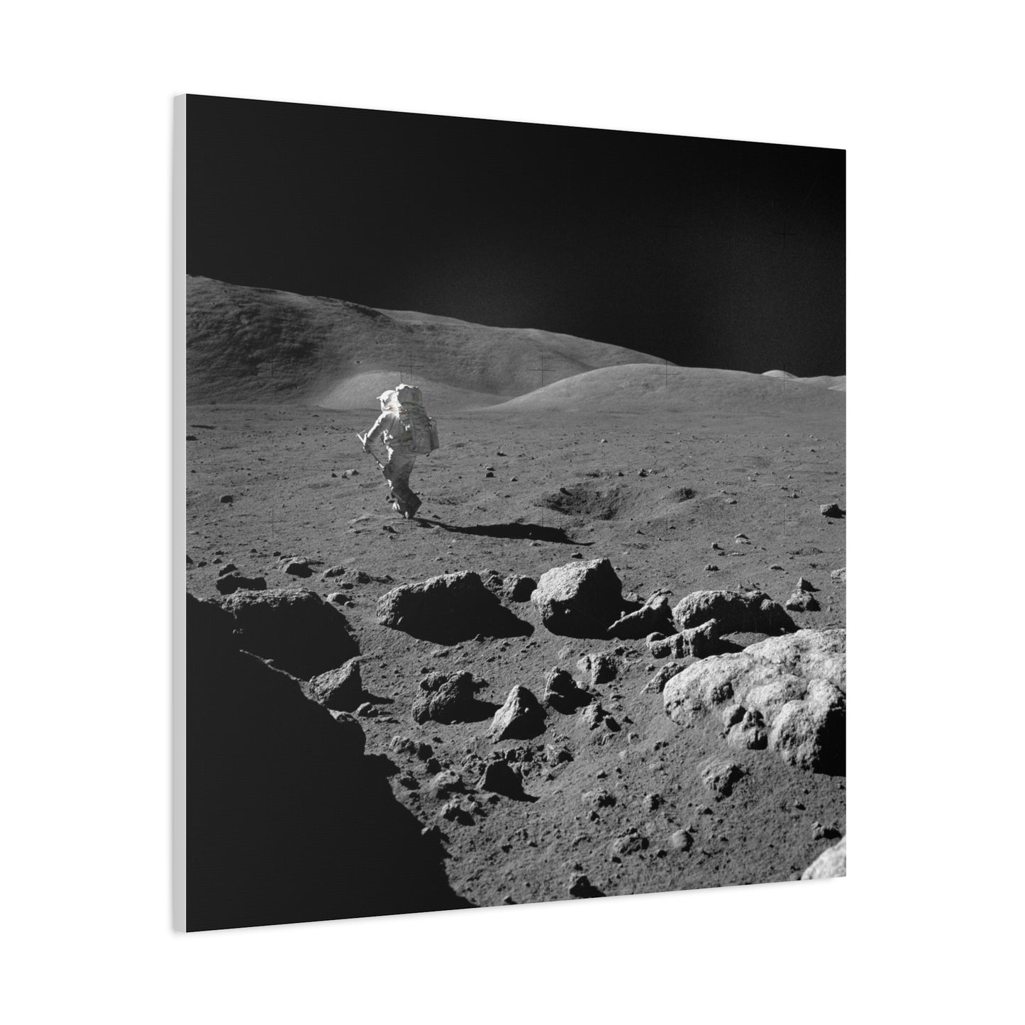 Astronaut Moon Landing Canvas Print - Black and White Wall Art