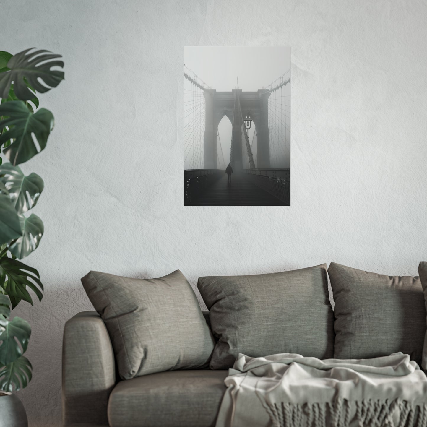 Brooklyn Bridge Fog Art Poster - Minimalist Wall Decor for Home & Office