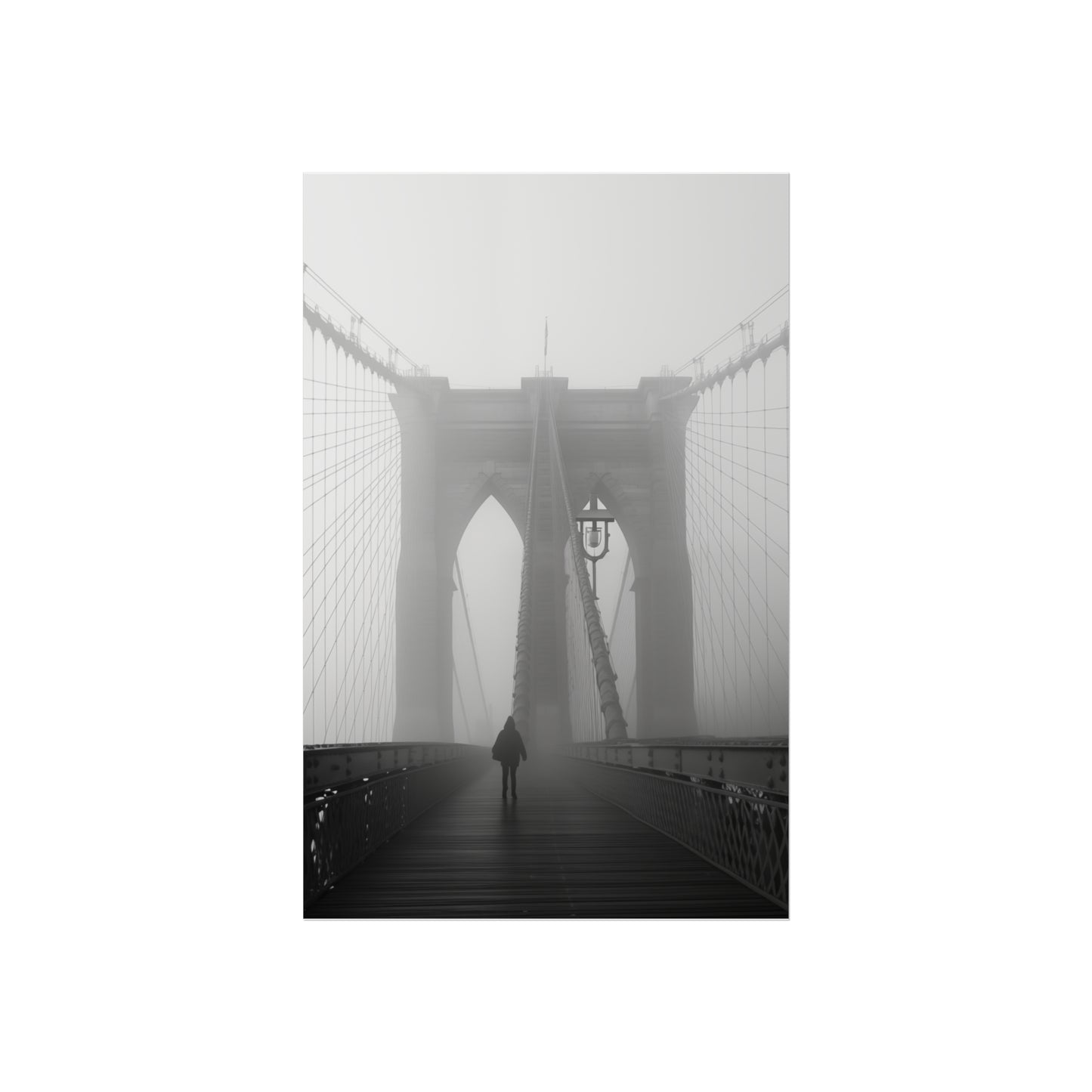 Brooklyn Bridge Fog Art Poster - Minimalist Wall Decor for Home & Office