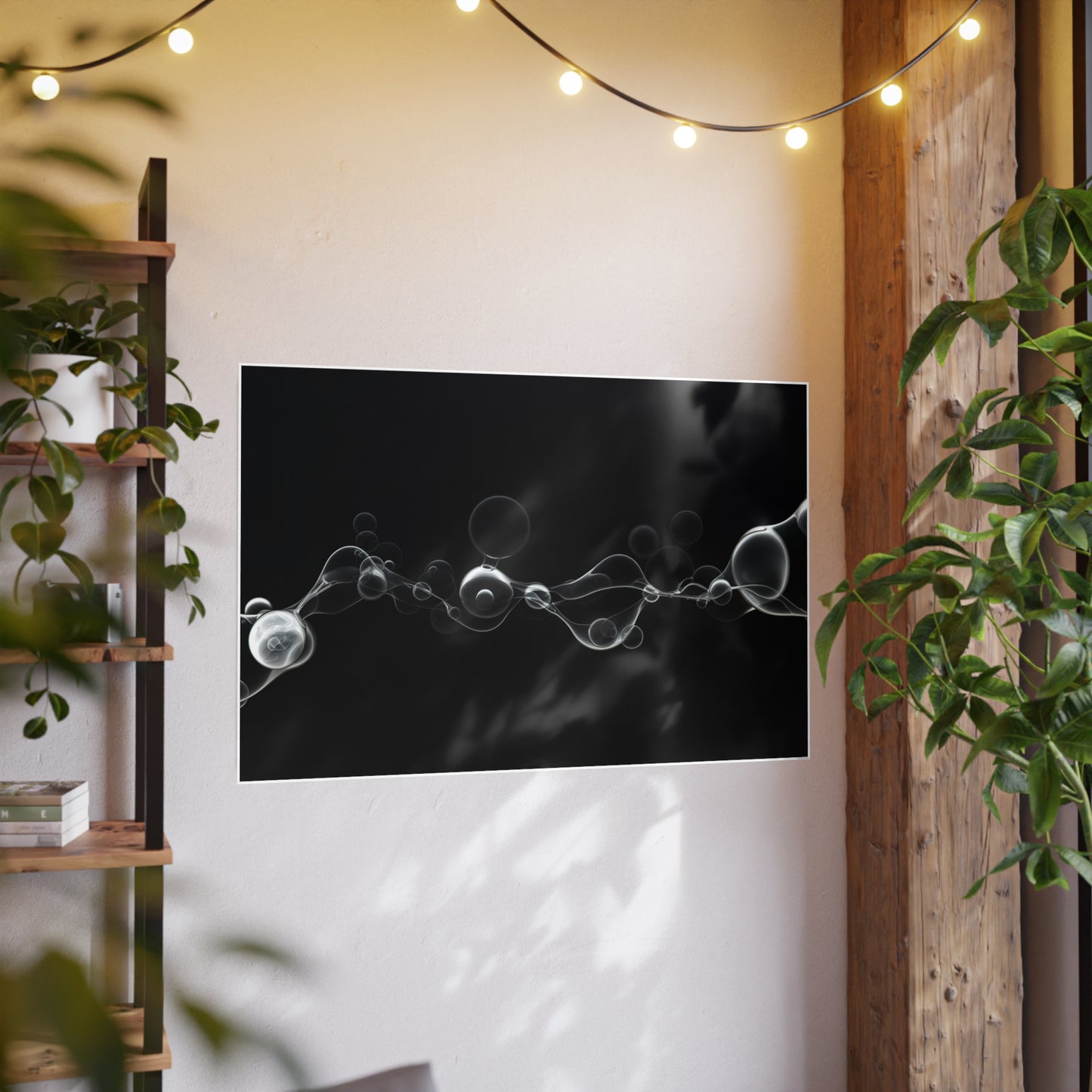 Elegant Black and White Bubble Art Poster - Modern Wall Decor for Home and Office